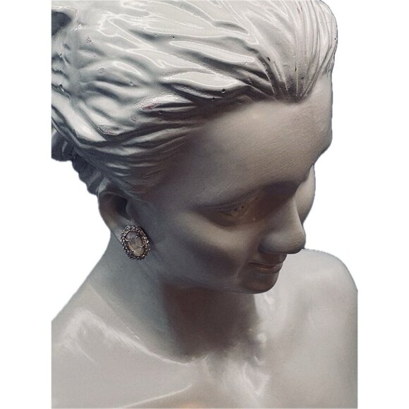 Kendra Scott Rhodium Brass Oval Silhouette Mother Of Pearl Cz Stud Earrings - Picture 8 of 8